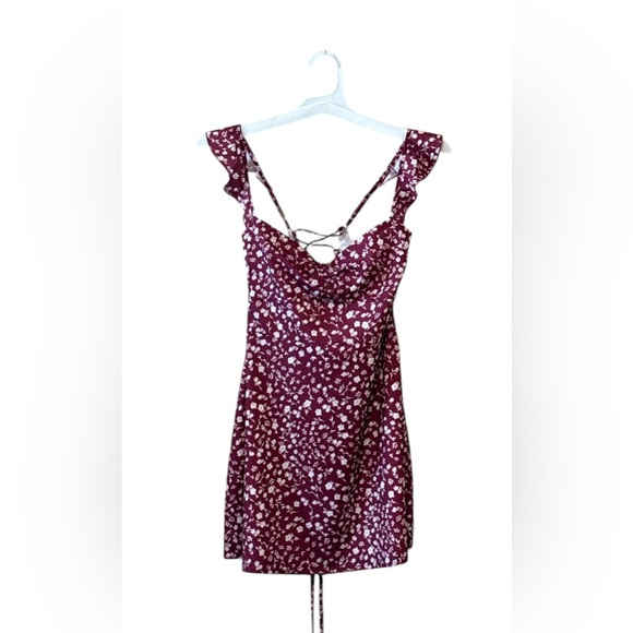 Princess Polly Burgundy Floral Mini Dress,Size 4 - Picture 6 of 11